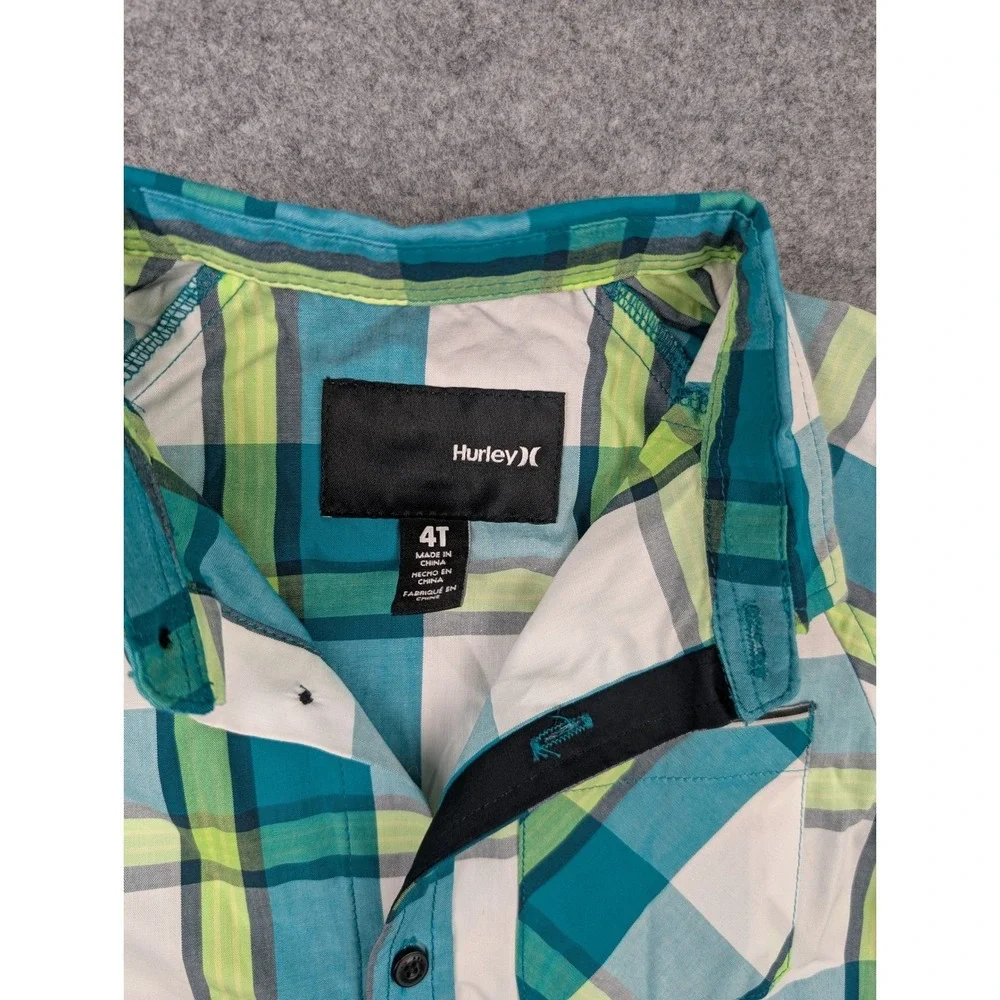 Hurley Kids Teal Green Plaid Long Sleeve Button Down Shirt‎ 4T NWT